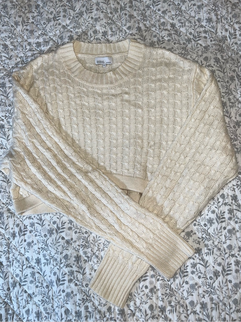WeWoreWhat/Danielle Bernstein Cream Cable Knit Cropped Crewneck Sweater